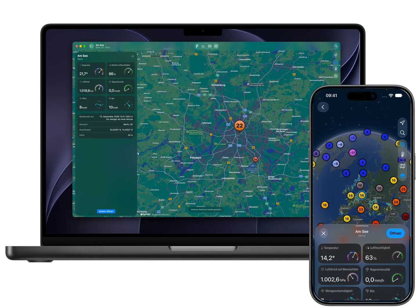 Weather-Fusion-Karte mit Wetterstationen