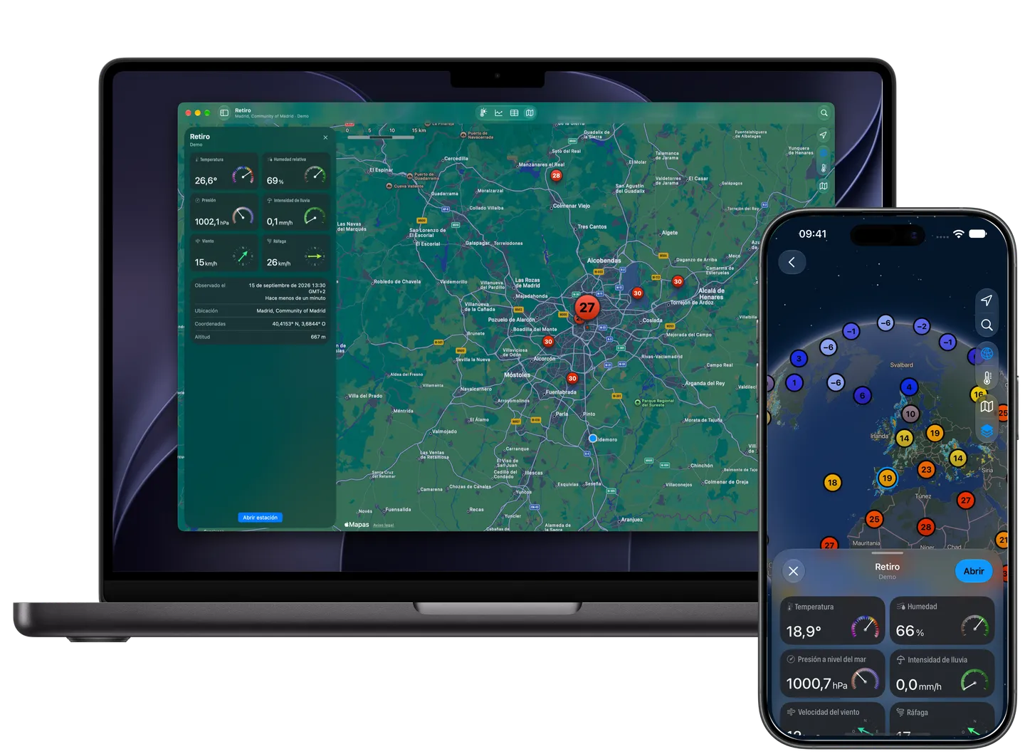 Mapa de Weather Fusion con estaciones meteorológicas