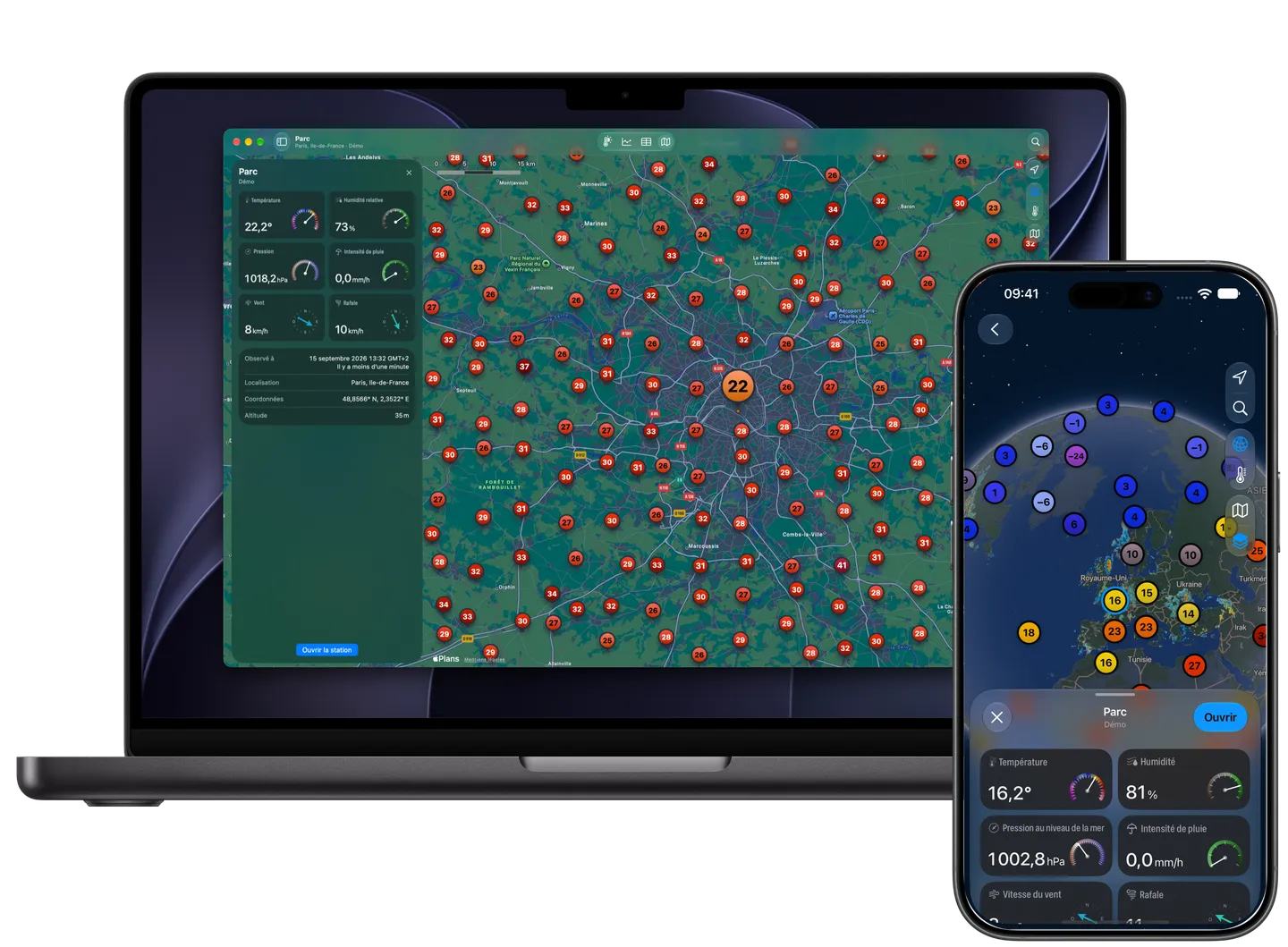 Carte Weather Fusion avec des stations météo