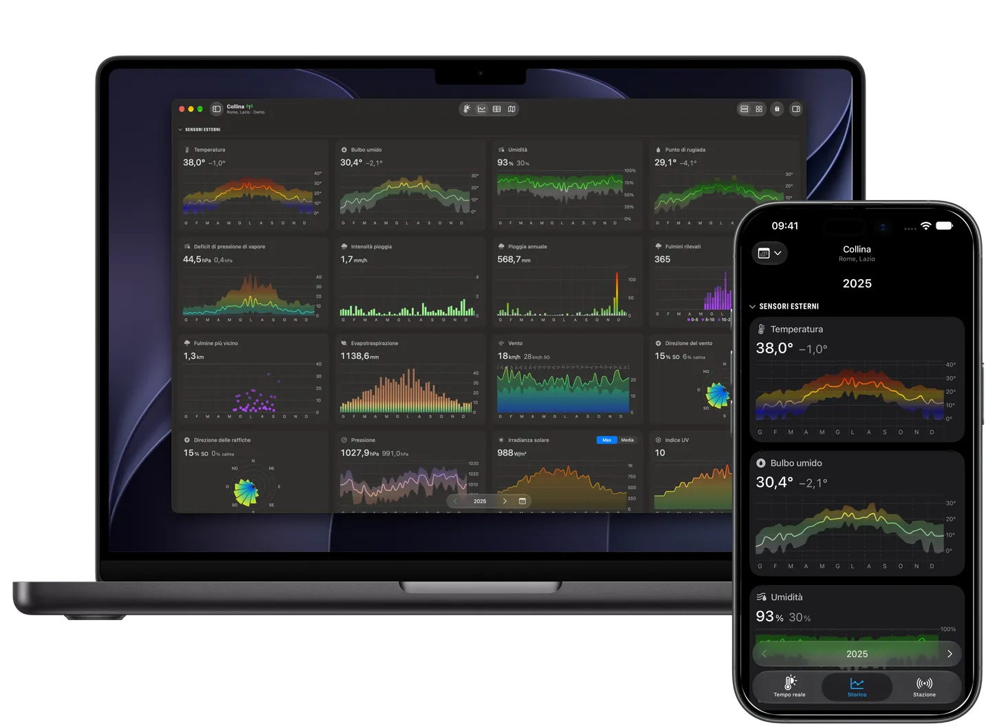 Grafici della vista Storico di Weather Fusion
