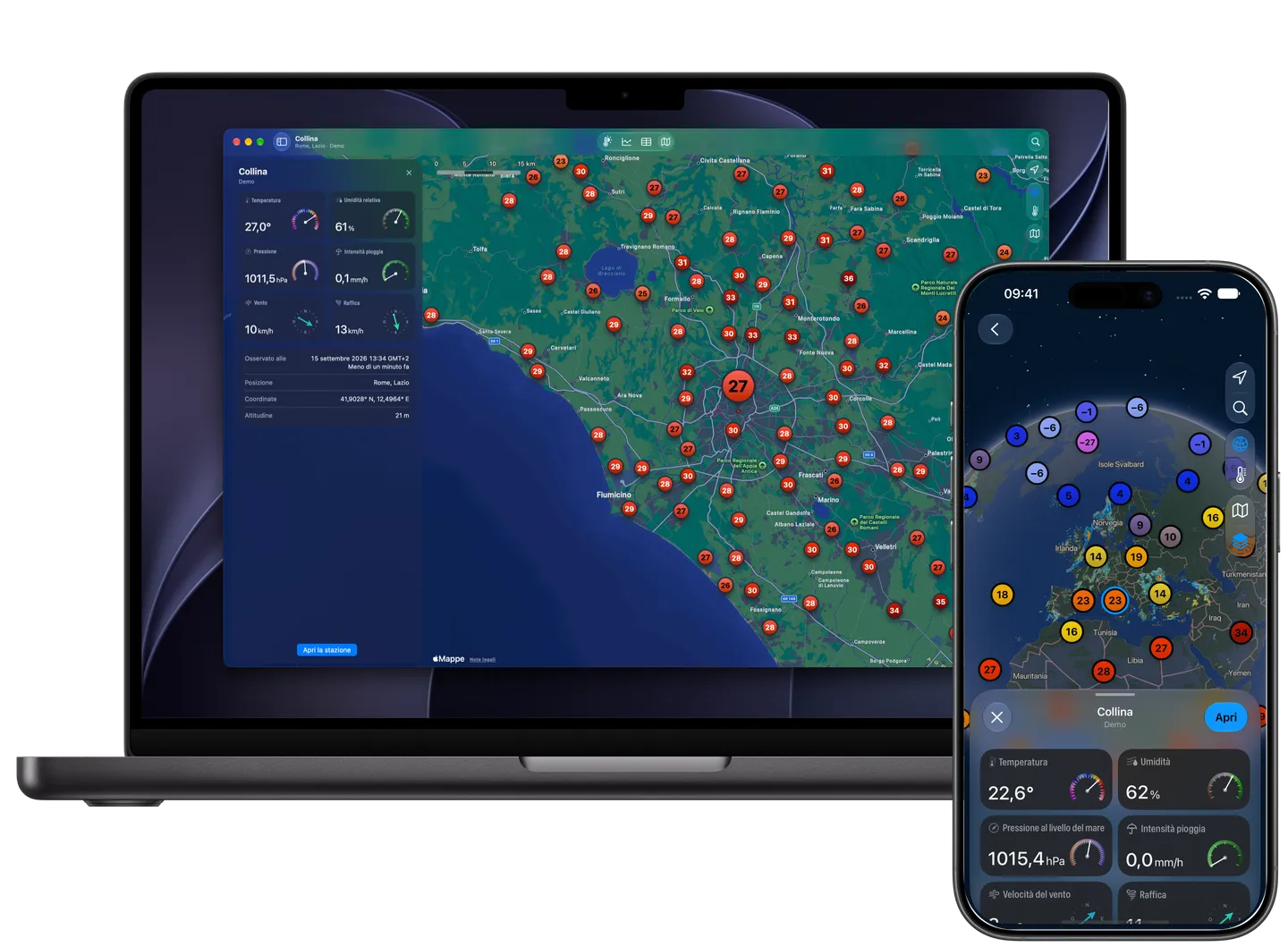 Mappa di Weather Fusion con stazioni meteo