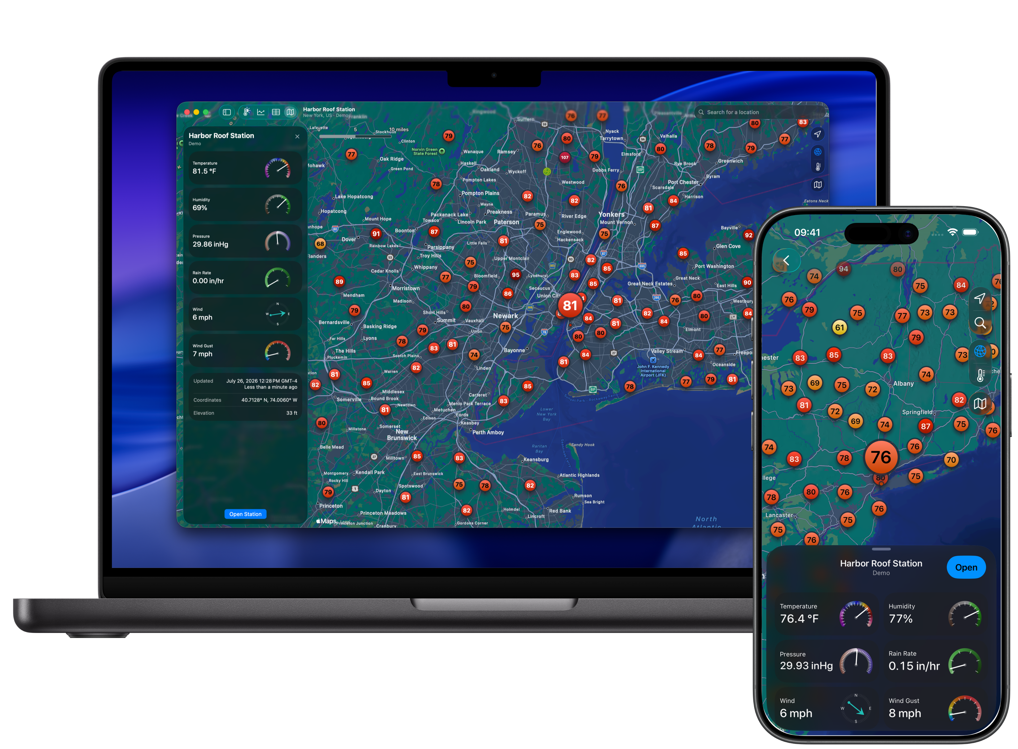 Weather Fusion station map screenshot