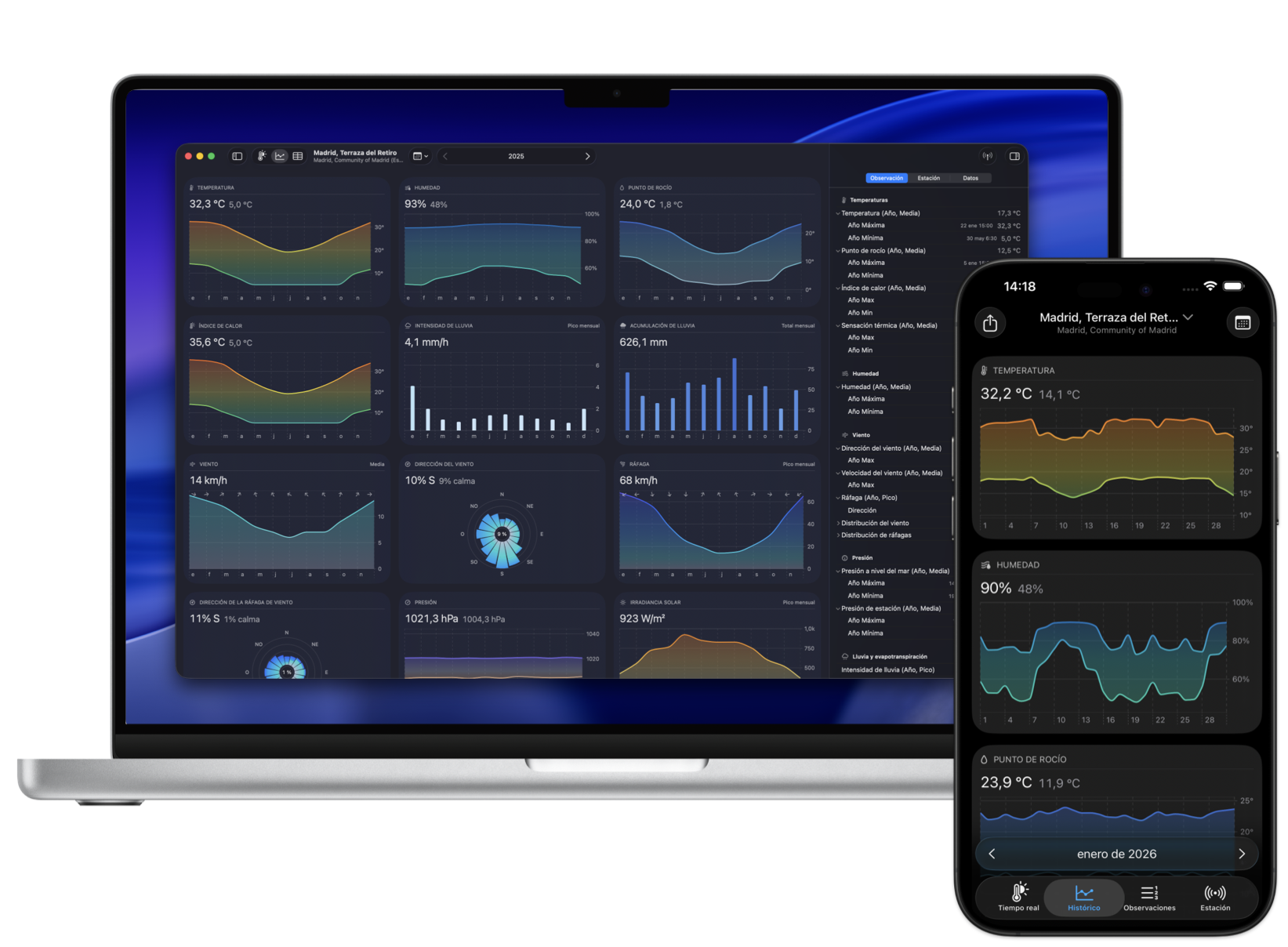 Captura de la vista histórica de Weather Fusion