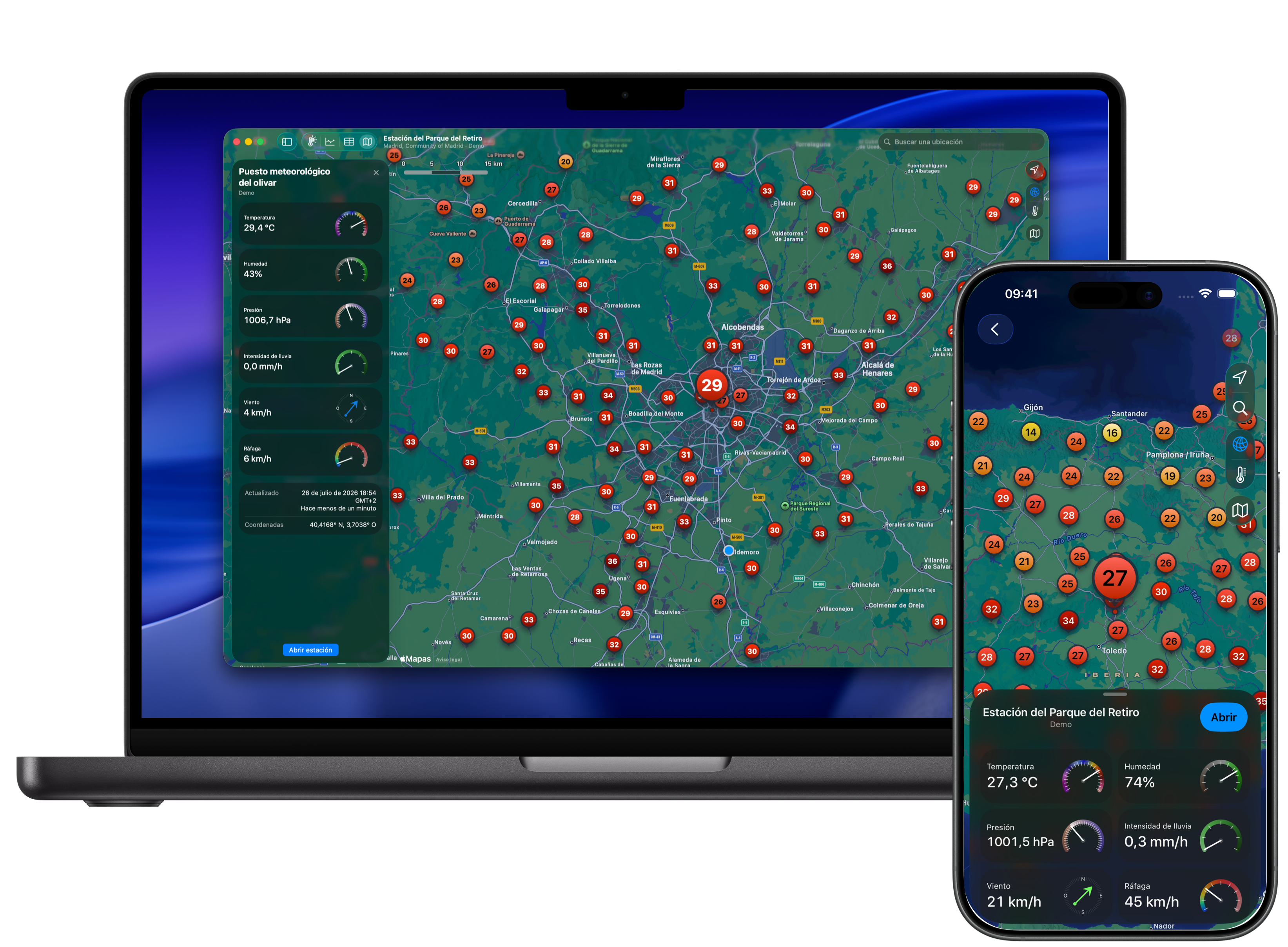 Mapa de Weather Fusion con estaciones meteorológicas