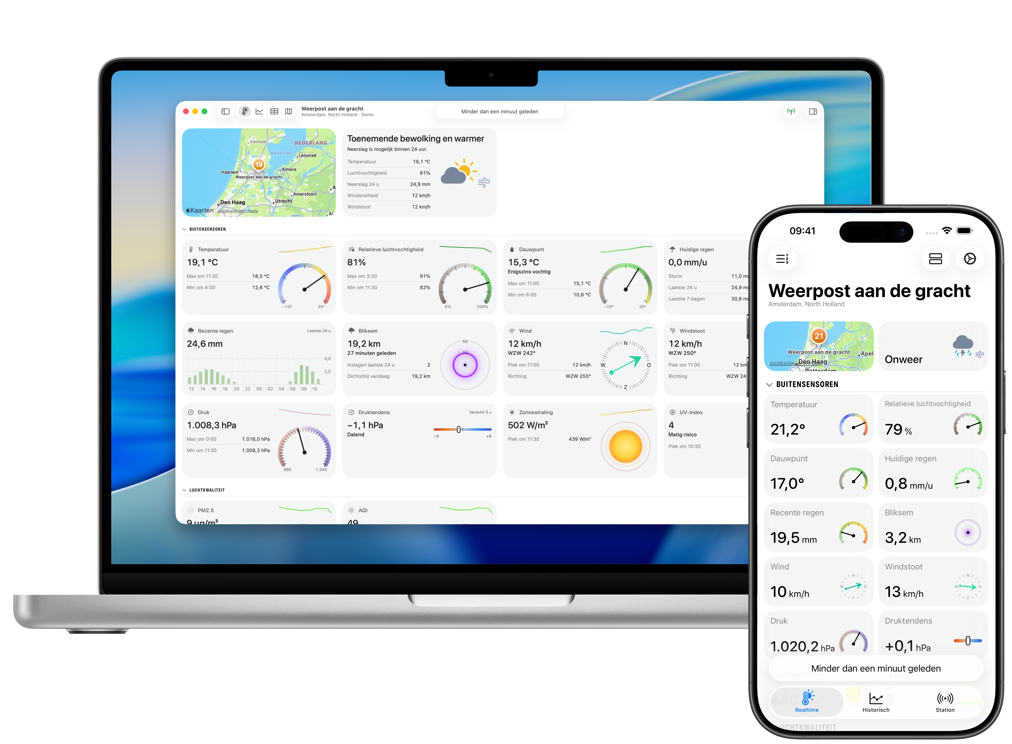 Screenshot van het realtime dashboard van Weather Fusion